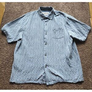Tommy Bahama Silk Blend Button Shirt Original Fit Sz XL Window Pane‎ Preppy Blue